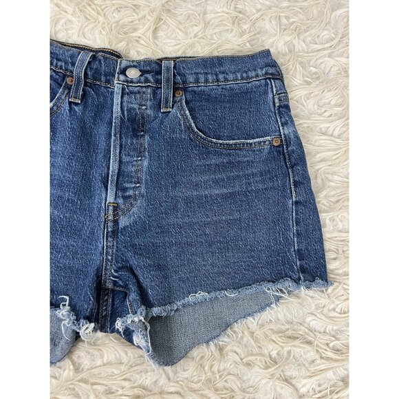 Levi's Premium 501 Jean Shorts Women's Button Fly Distressed Cut-Off Denim Sz 27 - Picture 7 of 10